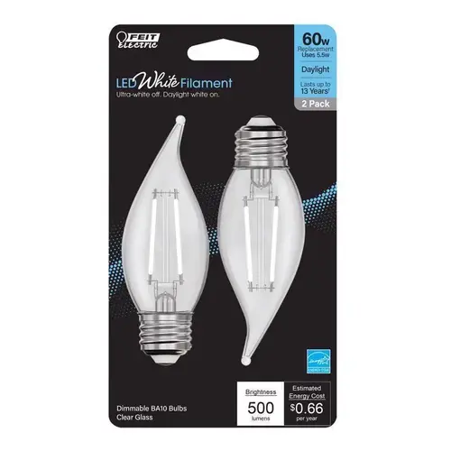 Feit BPEFC60950WFIL2 Filament LED Bulb BA10 E26 (Medium) Daylight 60 Watt Equivalence Clear