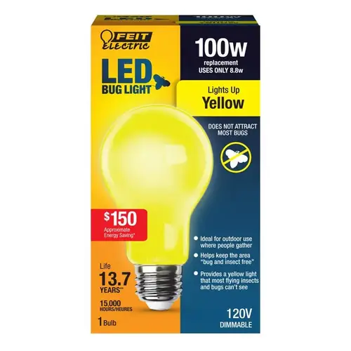 Feit Electric A19100/BUG/LED LED Bulb A19 E26 (Medium) Yellow 100 Watt Equivalence Clear