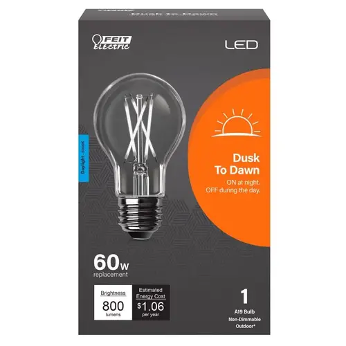 Feit Electric A800CL950CADLED LED Dusk to Dawn Bulb A19 E26 (Medium) Daylight 60 Watt Equivalence Clear