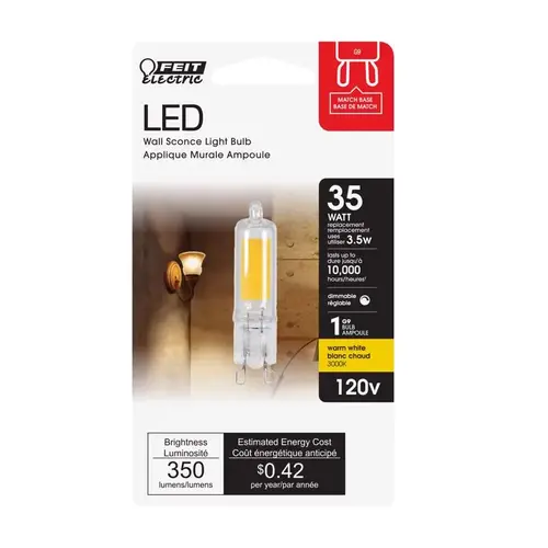Feit Electric BP35G9/830/LED LED Bulb T4 G9 Warm White 35 Watt Equivalence Clear