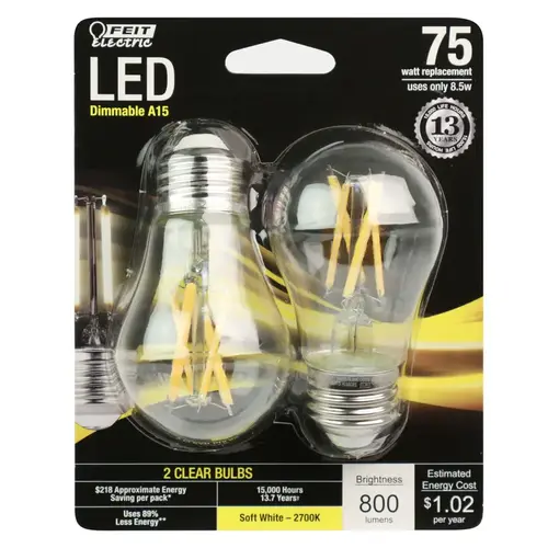 Feit Electric BPA1575827FIL2 Filament LED Bulb A15 E26 (Medium) Soft White 75 W Clear Pair