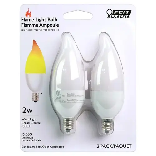 Feit Electric BPFLAME/C/LED/2 LED Flame Bulb Flame Tip E12 (Candelabra) Warm Candle Light 2 W Clear Pair