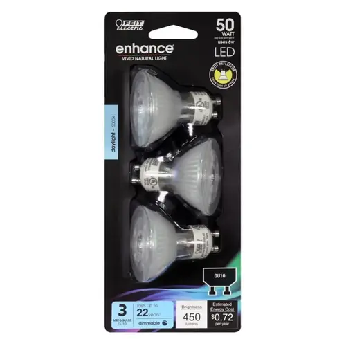 Feit Electric BPMR16FGU59503 LED Bulb Enhance MR16 GU10 Daylight 50 Watt Equivalence Frosted