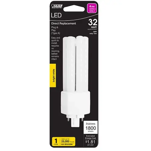 Feit Electric BPPLT32E835LED LED Light Bulb PL GX24Q-3 4-Pin Bright White 32 Watt Equivalence White