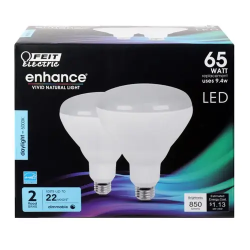Feit Electric BR40DM/950CA/2 LED Bulb, Flood/Spotlight, BR40 Lamp, 65 W Equivalent, E26 Lamp Base, Dimmable, Frosted Pair