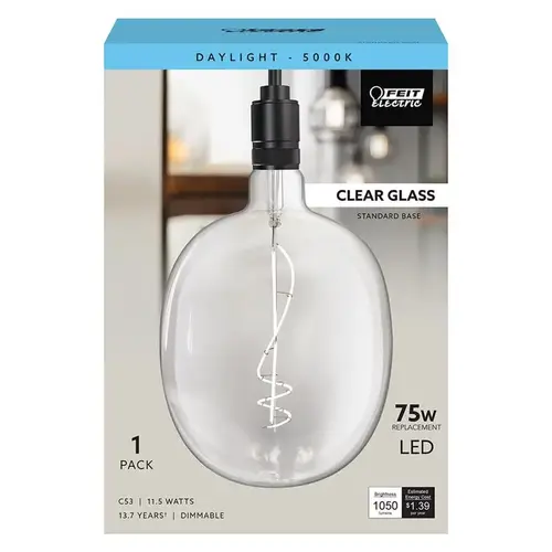 Feit Electric C53/7/CL/950CA Filament LED Bulb Cylinder E26 (Medium) Daylight 75 Watt Equivalence Clear
