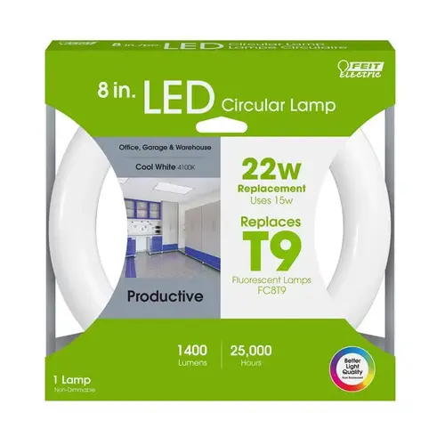 Feit Electric FC8/840/LED LED Bulb, Linear, T9 Lamp, 22 W Equivalent, G10Q Lamp Base, Frosted, Cool White Light