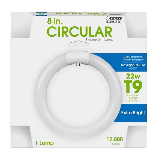 Feit Electric FC8T9/D Fluorescent Bulb, 22 W, T9 Circline Lamp, G10q 4-Pin Lamp Base, 980 Lumens Lumens, Daylight Light Clear