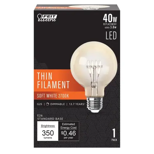 Feit Electric G2540H927CATFIL Filament LED Bulb LED Filament G25 E26 (Medium) Soft White 40 Watt Equivalence Clear