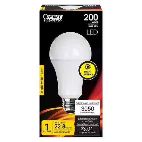 Feit Electric OM200/830/LED LED Bulb LED A21 E26 (Medium) Bright White 200 Watt Equivalence Frosted