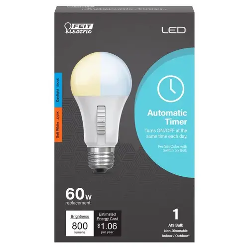 Feit Electric OM602CCTCATIMER LED Bulb Intellibulb A19 E26 (Medium) Soft White 60 W Frosted