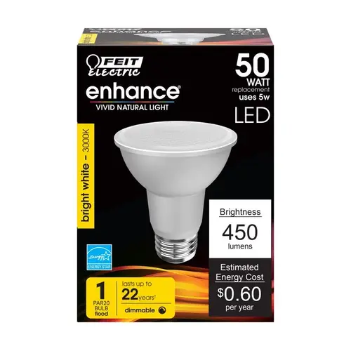 Feit Electric PAR20DM/930CA LED Lamp, Flood/Spotlight, PAR20 Lamp, 50 W Equivalent, E26 Lamp Base, Dimmable, Silver Pair