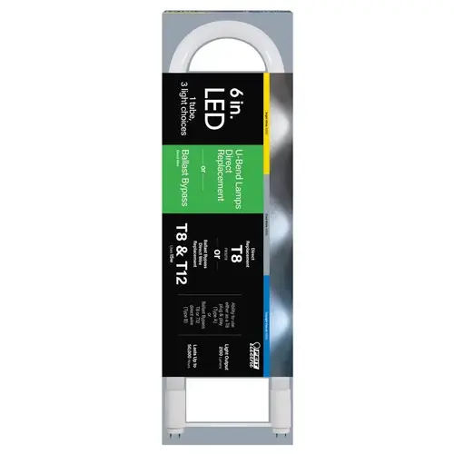 Feit Electric T848/3CCT/U6LED LED Linear Lamp T8 Color Selectable 6" G13 U Bend 32 Watt Equivalence White