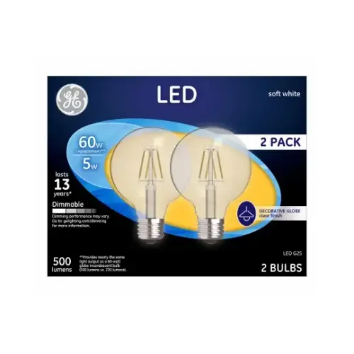GE 23344 LED Bulb G25 E26 (Medium) Soft White 60 W Clear Pair