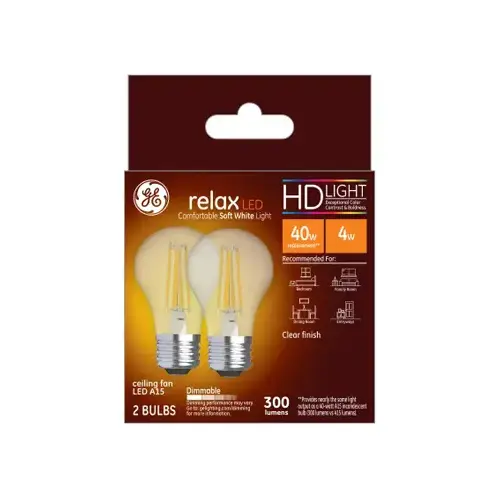 GE 31313 LED Bulb Relax HD A15 E26 (Medium) Soft White 40 Watt Equivalence Clear Pair