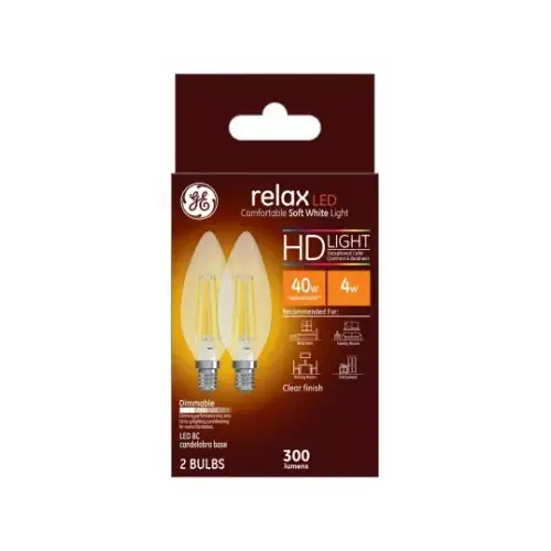 GE 31740 LED Bulb Relax BC E12 (Candelabra) Soft White 40 W Clear Pair