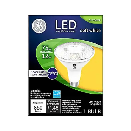GE 38446 LED Bulb, Flood/Spotlight, PAR30L Lamp, 75 W Equivalent, E26 Lamp Base, Dimmable, Clear