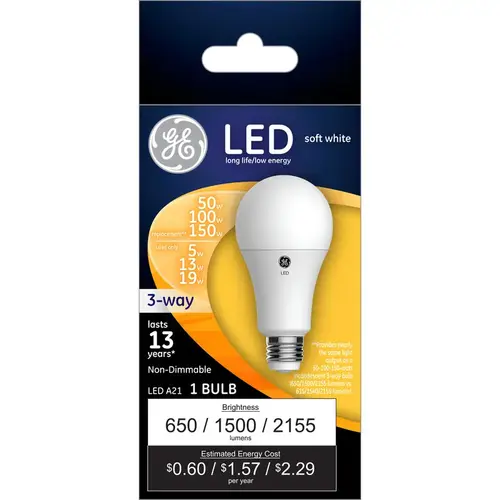 GE 93127047 LED Light Bulb A21 E26 (Medium) Soft White 50/100/150 W Frosted