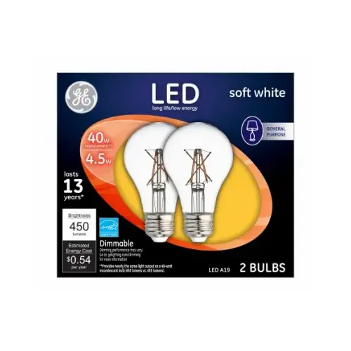 GE Lighting 37669 LED Light Bulbs, Soft White Clear, 4.5-Watts, 450 Lumens Pair