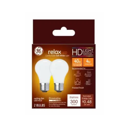 GE Lighting 37751 LED Ceiling Fan Light Bulbs, A15, Soft White, 300 Lumens, 4-Watts Pair