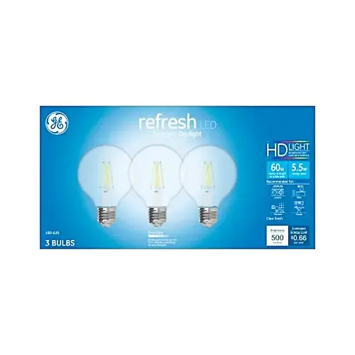 GE Lighting 43310 LED Globe Light Bulbs, Clear DayGlobe Light, 500 Lumens, 5.5-Watts - pack of 3