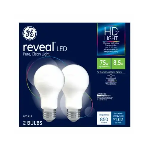 GE Lighting 46656 LED Light Bulbs, A19, Warm White, 8.5-Watts Pair