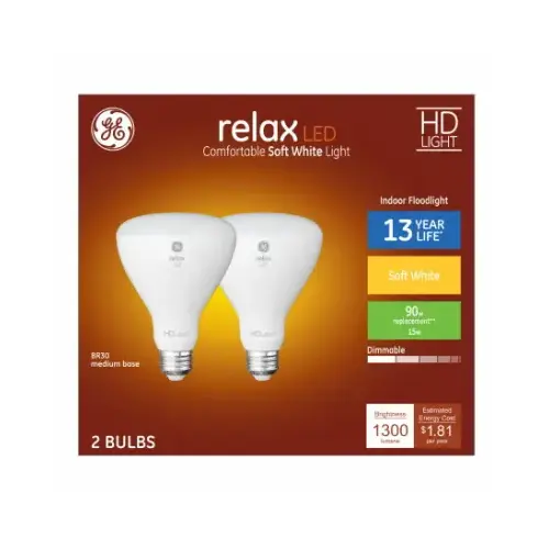 GE Lighting 93129076 Reflector LED Bulb, BR30 Lamp, 90 W Equivalent, E26/24 Medium Lamp Base, Dimmable, Soft White Light Pair