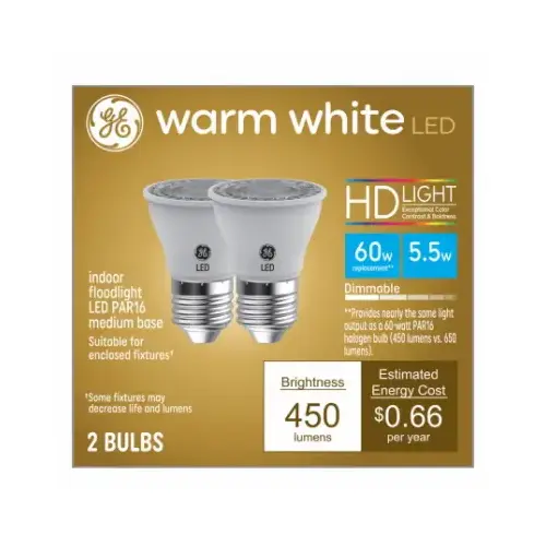 GE Lighting 93129780 LED Directional Bulbs, Clear Warm White, 410 Lumens, 6-Watts Pair