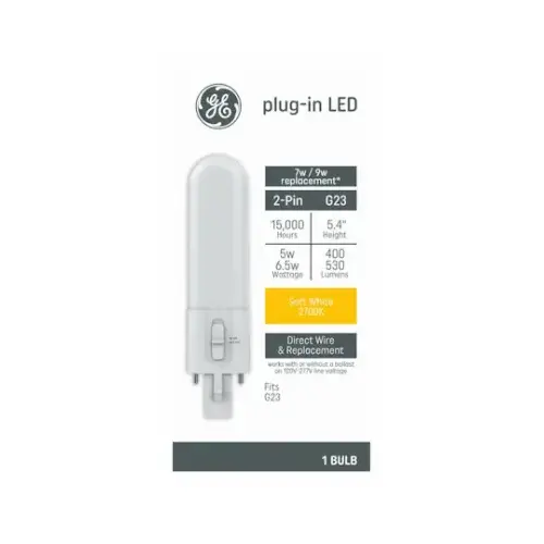 GE Lighting 93131928 LED Linear CFL Retrofit Light Bulb, T10 Shape, G23 Base, 6.5 Watts, 7 In.