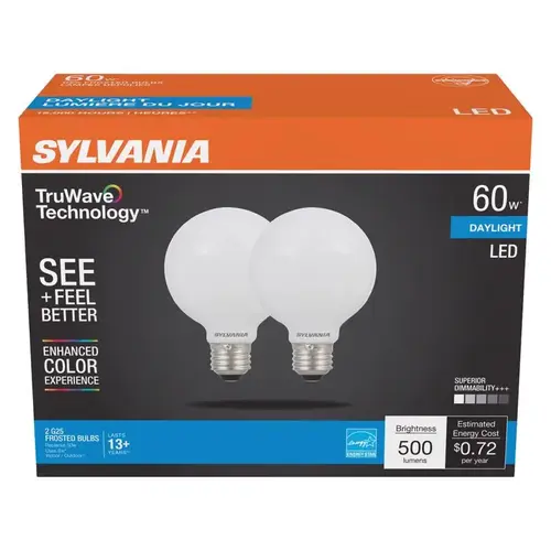 Sylvania 40768 LED Bulb Natural G25 E26 (Medium) Daylight 60 W Frosted Pair