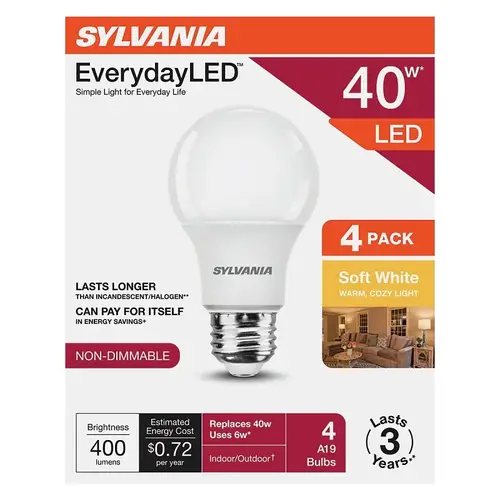 Sylvania 42012 Sylvania LED Light Bulb, A19 Lamp, Soft White - pack of 4