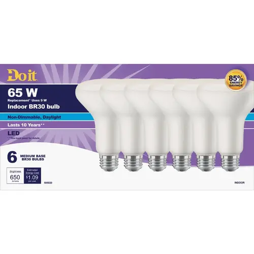 Do it 362111 65W Equivalent Daylight BR30 Medium LED Floodlight Light Bulb - pack of 6
