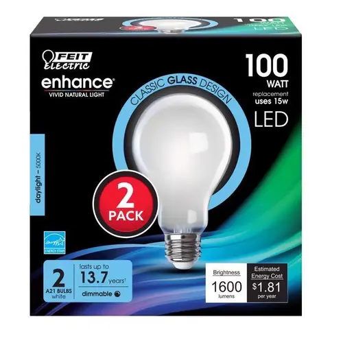 Feit Electric A100/950CA/FIL2 Filament LED Bulb A21 E26 (Medium) Daylight 100 Watt Equivalence White Pair