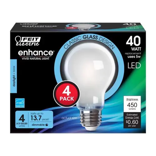 Feit Electric A1940950CAFIL4 LED Bulb Enhance A19 E26 (Medium) Daylight 40 Watt Equivalence White