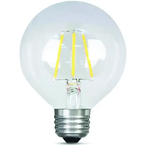 Feit Electric BPG2540/850/LED LED Lamp, Globe, G25 Lamp, 40 W Equivalent, E26 Lamp Base, Dimmable, Clear, Daylight Light