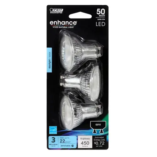 Feit Electric BPMR16G105950C3-XCP6 A/3 LED Bulb, Track/Recessed, MR16 Lamp, 50 W Equivalent, GU10 Lamp Base, Dimmable - pack of 18
