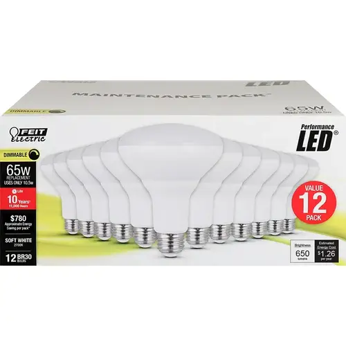 Feit Electric BR30D10KLEDMP12 LED Bulb BR30 E26 (Medium) Soft White 65 Watt Equivalence Clear