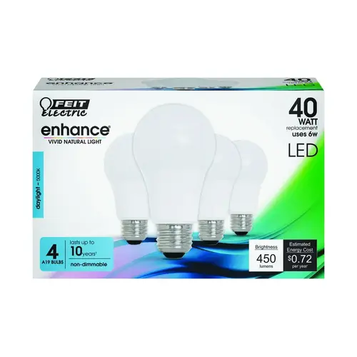 Feit Electric OM40/950CA10K/4 LED Bulb Enhance A19 E26 (Medium) Daylight 40 Watt Equivalence Clear