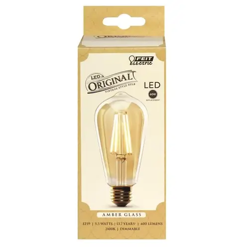 Feit Electric ST19/VG/LED LED Bulb, Decorative, ST19 Lamp, 60 W Equivalent, E26 Lamp Base, Dimmable, Amber Clear