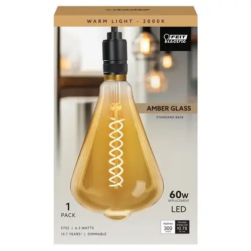 Feit Electric ST52/S/820/LED-XCP3 LED Bulb, Decorative, ST52 Lamp, 60 W Equivalent, E26 Lamp Base, Dimmable, Clear - pack of 3