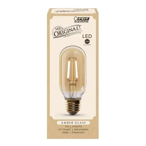 Feit Electric T14/VG/LED-XCP4 LED Bulb, Decorative, T14 Lamp, 40 W Equivalent, E26 Lamp Base, Dimmable, Amber - pack of 4