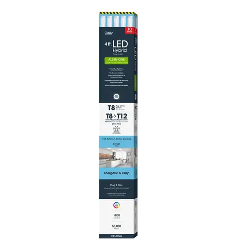 Feit Electric T4815850ABLED10 10 LED Light Bulb, Ballast Bypass, Linear, Plug and Play, T8 Lamp, 32 W Equivalent White - pack of 10