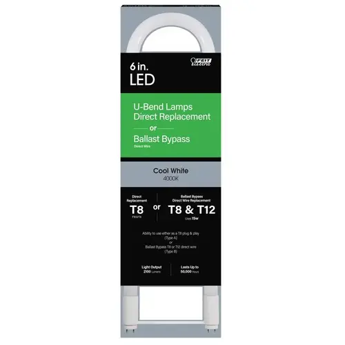 Feit Electric T848840ABU6LED-XCP4 D LED Light Bulb, Linear, Plug and Play/Ballast Bypass, T8 Lamp, G13 Lamp Base, Frosted - pack of 4