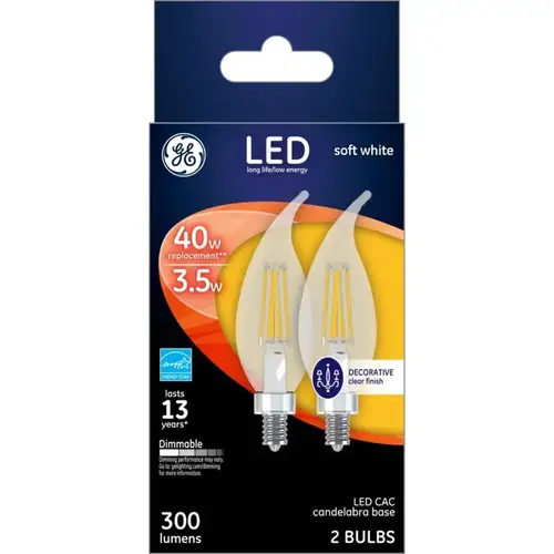 GE 23090-XCP6 LED Bulb CAC E12 (Candelabra) Soft White 40 Watt Equivalenc - 2 per pack x6 packs