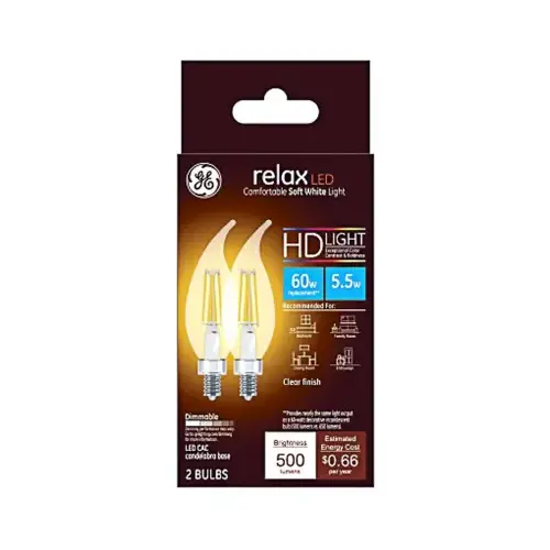 GE 31440 LED Bulb Relax CAC E12 (Candelabra) Soft White 60 W Clear Pair