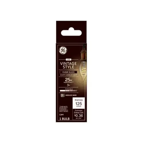 GE 36490 Filament LED Bulb CAM E26 (Medium) Warm Candle Light 25 W Smoke Clear