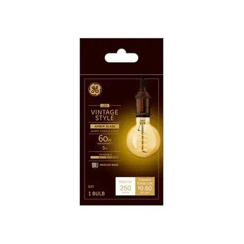 GE 36528 Filament LED Bulb G25 E26 (Medium) Amber Warm White 60 W Transparent Amber