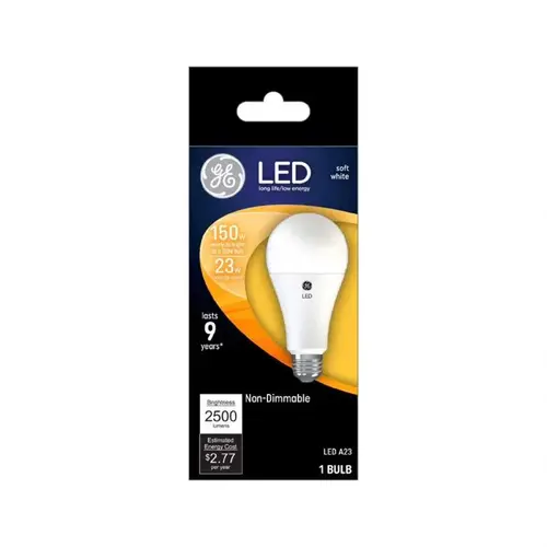 GE 93103492 LED Light Bulb A23 E26 (Medium) Soft White 150 Watt Equivalence Frosted