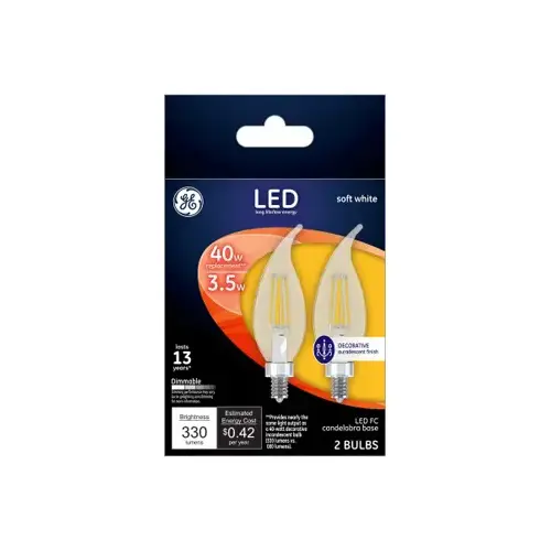 GE 93103493 LED Light Bulb F15 E12 (Candelabra) Soft White 40 Watt Equivalence Clear Pair