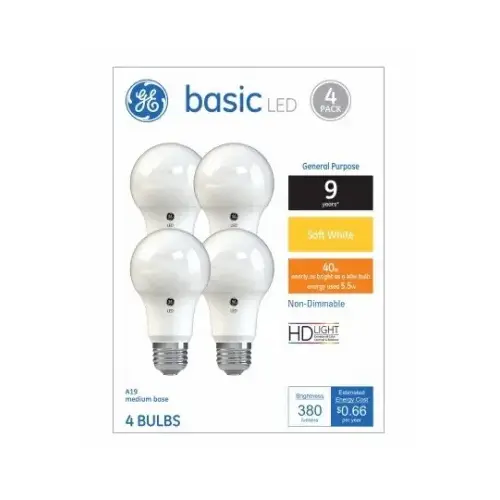 GE Lighting 36990 LED Light Bulbs, Soft White, 450 Lumens, 5-Watts - pack of 4